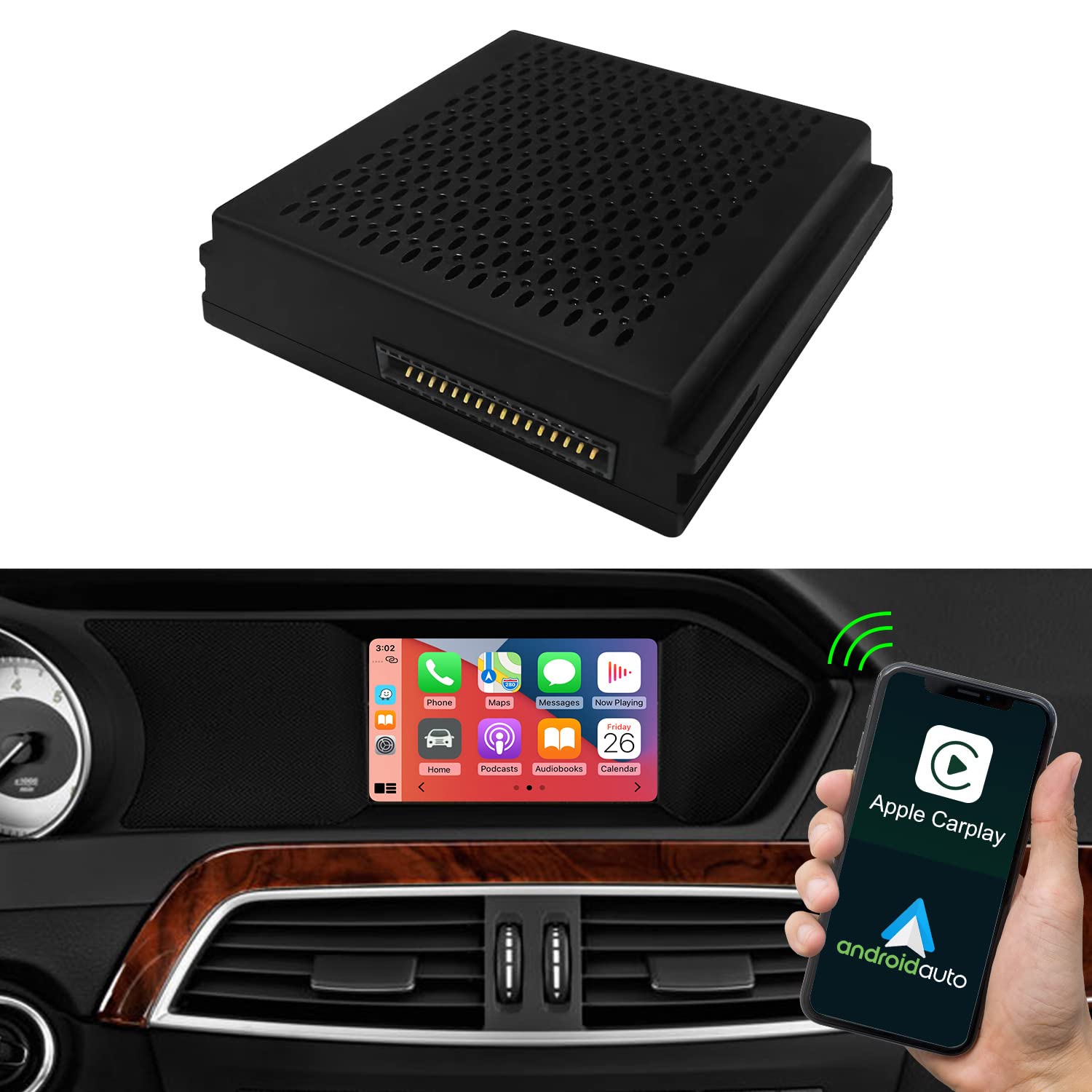 Road Top Wireless Carplay Adapter for Mercedes Benz A/B/C/E/CLA/GLA/GLK/ML/SLD with NTG4.5 System, Fit for Apple Carplay & Android Auto,Bluetooth,Mirroring,Siri Voice, Camera Input