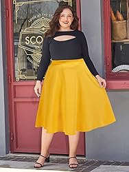 Moon Wood Women's Plus Size Midi Skirt High Elastic