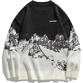 Aelfric Eden Snow Mountain Sweater Men Casual Knitted Sweater Oversized Graphic Pullover Sweater