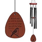Foyoulame Christian Gifts Bird Wind Chimes, Bird Gifts Wind Chimes, Christian Faith Based Religious Gift for Women, He Will Cover You with His Feathers Bible Verse WindChimes for Outside 26" Inches