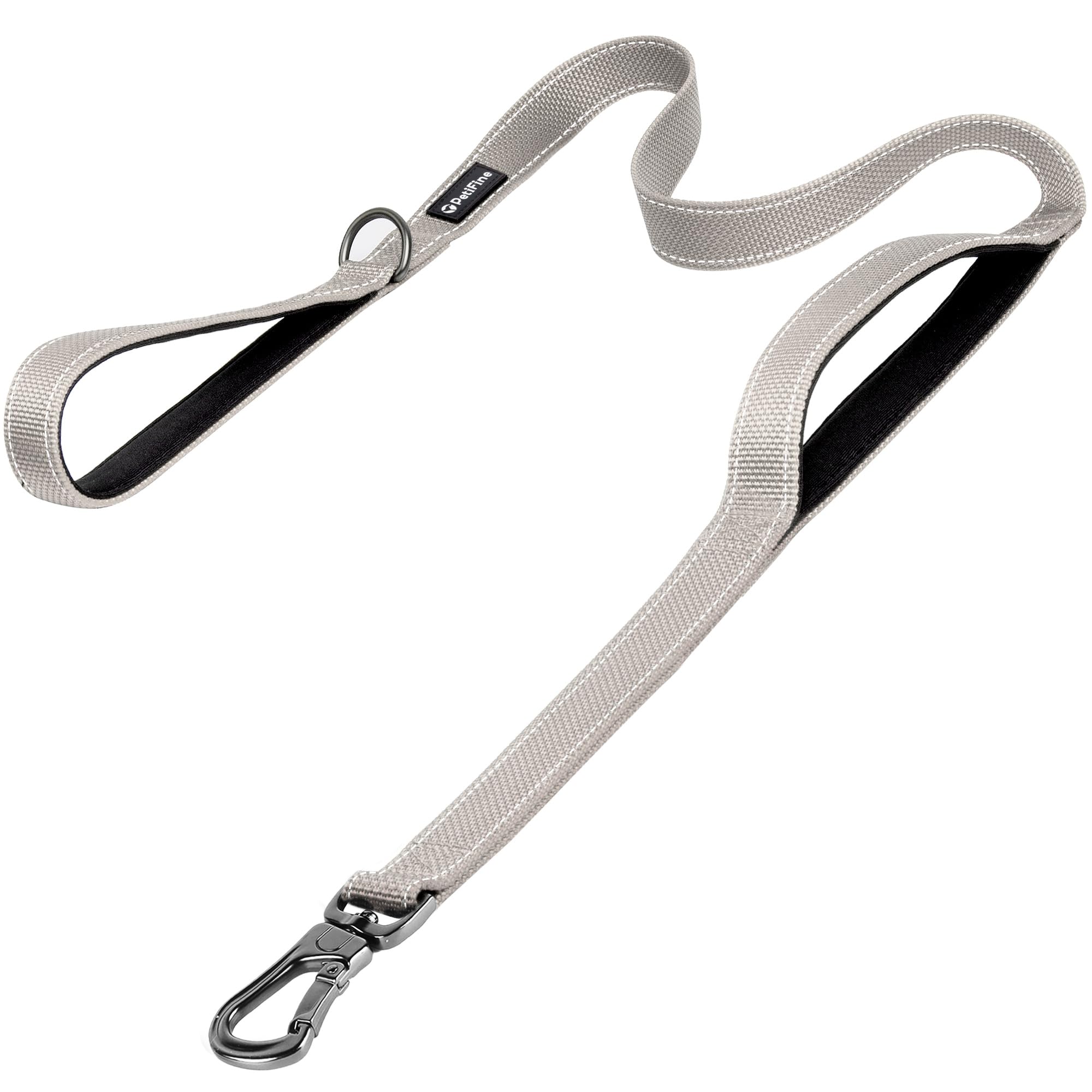 PetiFine 6FT Heavy Duty Dog Leash with Soft Padded Double Handle, Durable Strong Clasp Dog Leashes, Reflective Nylon Walking Lead for Large,Medium,Small Breed Dogs, Grey