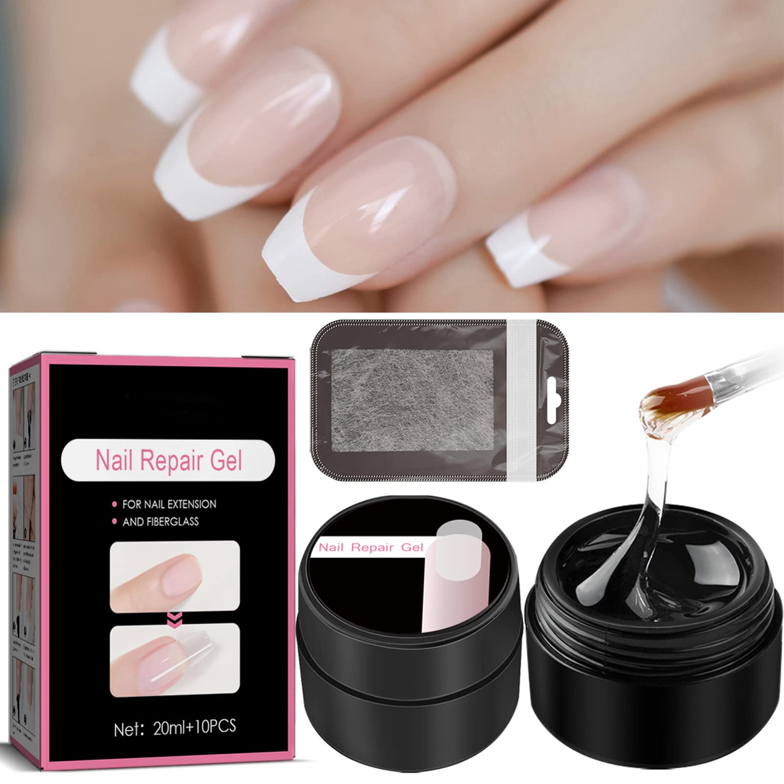 Auflosung Fibreglass Nail Extension Set, UV Gel Tool Base Top Coat, Silk Fibreglass Nails Repair, Nail Art Tool Nail Beads for Salon or Home Use