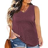 ForHailey Women's Plus Size Tank Top Summer V Neck Sleeveless Tee Shirts Casual Soft Loose Blouse