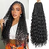 Boho Crochet Hair for Black Women 18 Inch Boho Crochet Braids Pre Looped 7 Packs Goddess Box Braids Bohemian Style Hair Exten