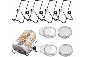 LinamHoz 4 Set Mason Jar Sprouting Jar Lids with Foldable Stainless Steel Sprouting Stands for Bean Sprout Making, Germinatio