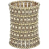 Szxc Womens Ballroom Rhinestone Stretch Cuff Bracelets Fit Wrist Circumference from 6.5" to 7.8" - Lead & Nickle Free
