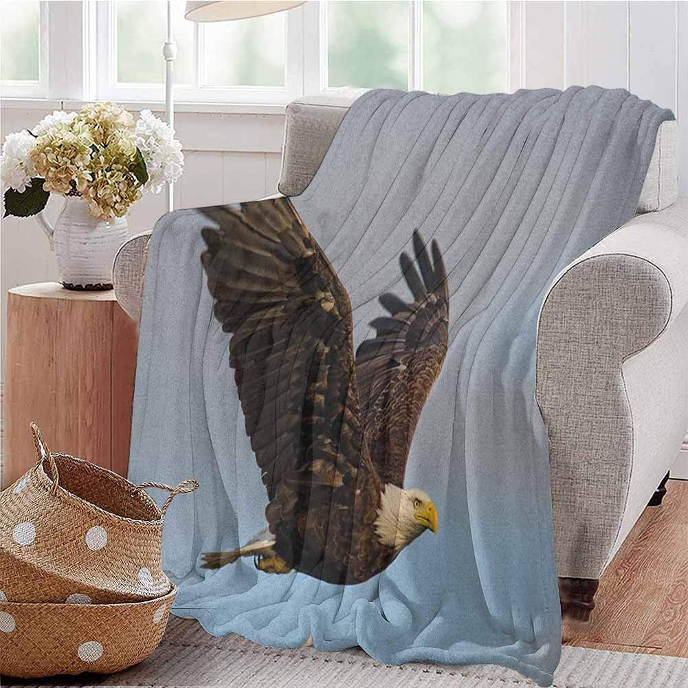 Luoiaax Eagle Bedding Microfiber Blanket Photo of a Hunter Bird Flying in Open Sky Majestic Animal Wildlife Freedom Super Soft and Comfortable Luxury Bed Blanket W80 x L60 Inch Pale Blue Dark Yellow