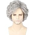Topcosplay Men Wigs Grey Short Curly Wavy Layered Cosplay Costume Party Wig Male Wig Gray