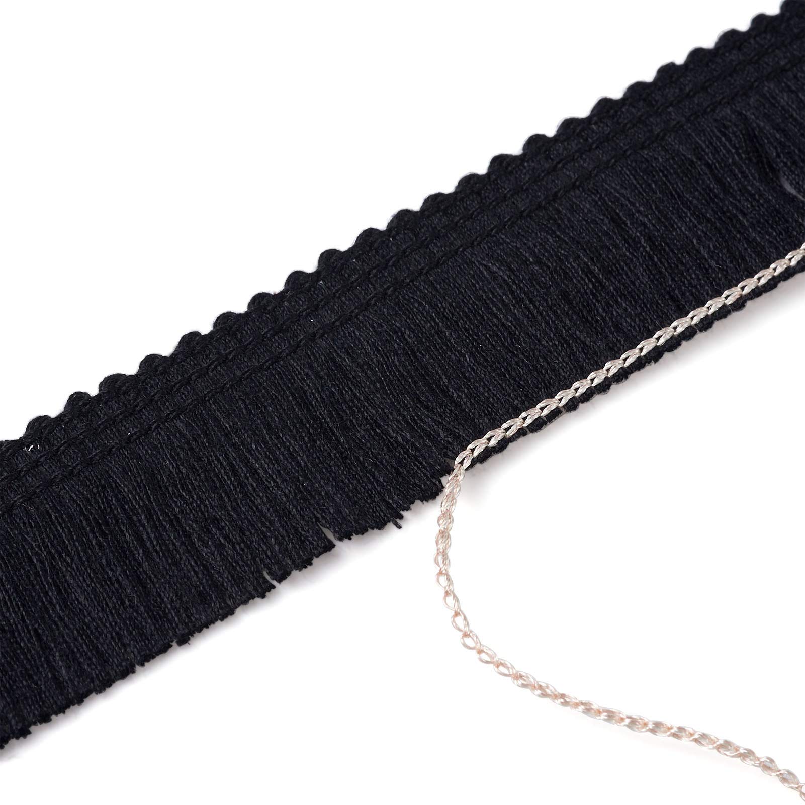 Beadthoven Black Tassel Fringe Trim, 1 Inch x 27 Yard Fibre Lace Trim Fringe Sewing Embroidered Ribbon for Clothing Wedding Curtains Dress Lamp Shade Home Decors