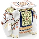 Leinuosen Elephant Garden Stool 16.5 Inch - Resin Elephant Side Table &amp; Plant Stand, Indoor Outdoor Decorative Accent Table for Patio Balcony Living Room, Bohemian Home Decor Gift(Primary Color)