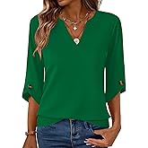 Kistore Womens 3/4 Length Sleeve Tunic Tops Casual V Neck Shirts Business Work Blouses Trendy Flowy Tees