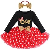 Baby Girls My 1st 2nd 3rd Birthday Polka Dots Dress w/Headband Long Sleeve Sequin Princess Tutu Cake Smash One Party Gown