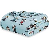 Berkshire Blanket Peanuts® VelvetLoft® Cute Character Snoopy Plush Oversized Kids Throw Blanket, Snoopy Play with Peanuts Gang Light Aqua (50in x 60in)