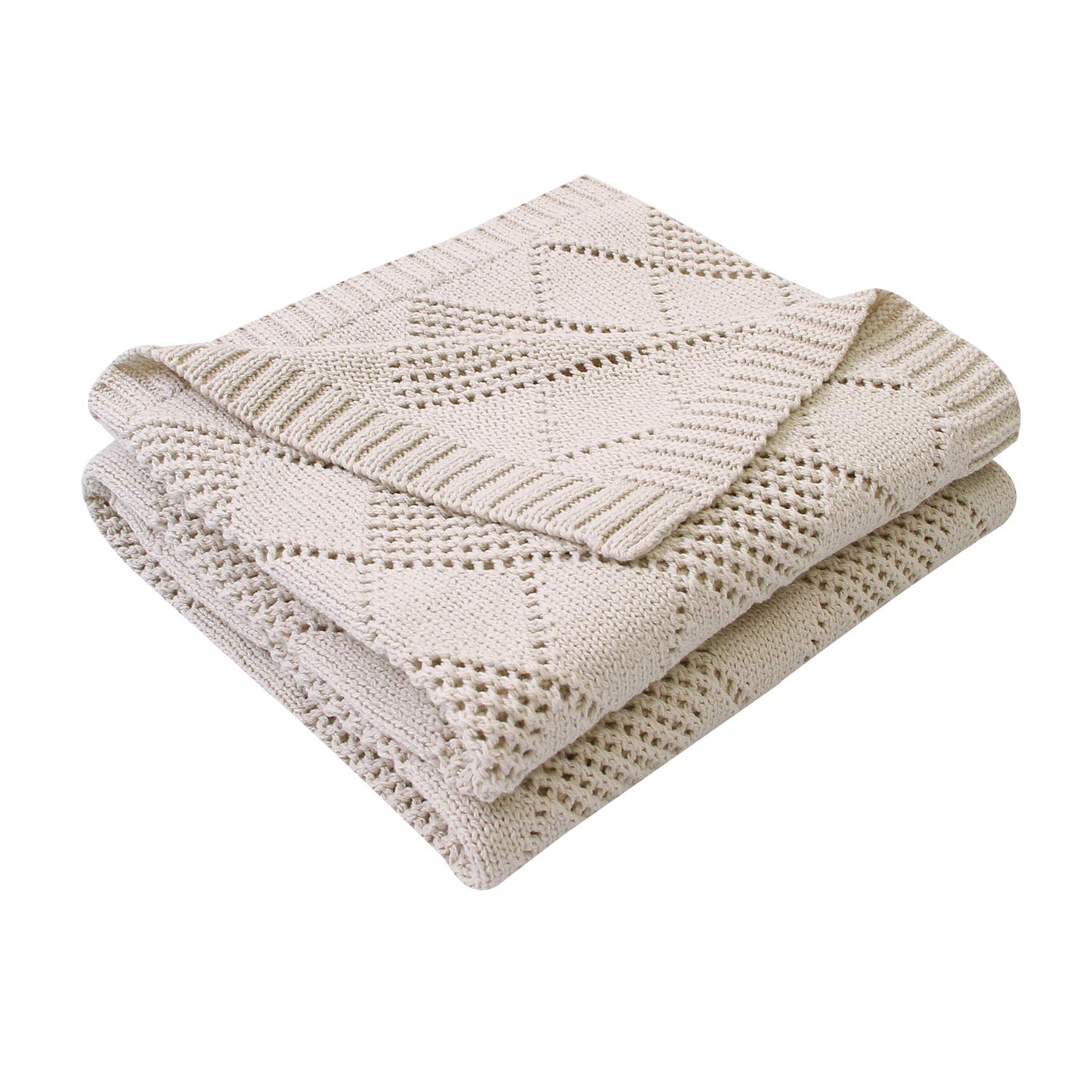 Baby Blanket Knit Cellular Toddler Blankets for Boys and Girls Khaki