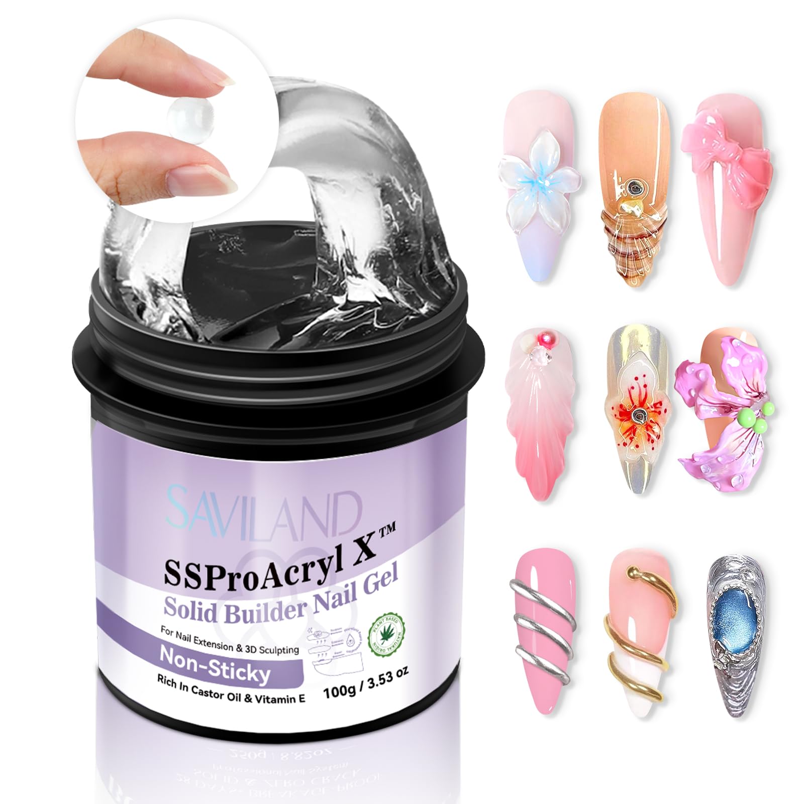 SAVILAND 100g Solid Sculpting Builder Gel: Large Capacity Non-Sticky No-Rinse 3D Nail Gel with Castor Oil for Extension Carving 30 Days Super Strong Hard Gels for Nail Art Salon
