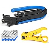 Hiija RG6 Compression Tool Coax Cable Crimper Kit RG6 RG11 RG59 F81 with 20PCS F Compression Connectors - BlueYellow