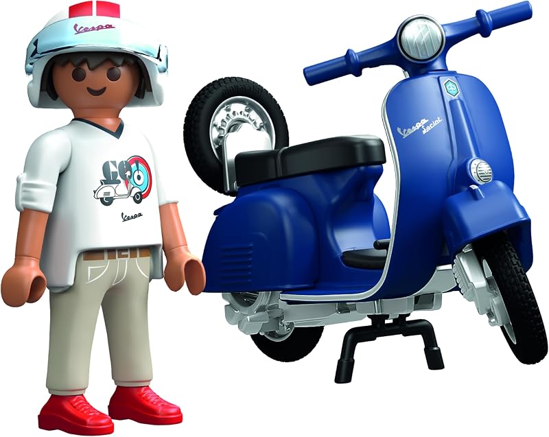 71622 1969 Vespa 150 Sprint Veloce, Bleu - Comprend Un Personnage, Une Vespa, Deux selles, Une Roue de Secours Amovible Ainsi Que des Accessoires - Dès 5 Ans