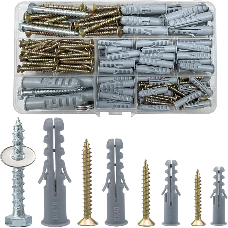 Lemiyoo 188 Pcs Screws And Wall Plugs Set Heavy Duty Mix M5 6 8 10 Anchors