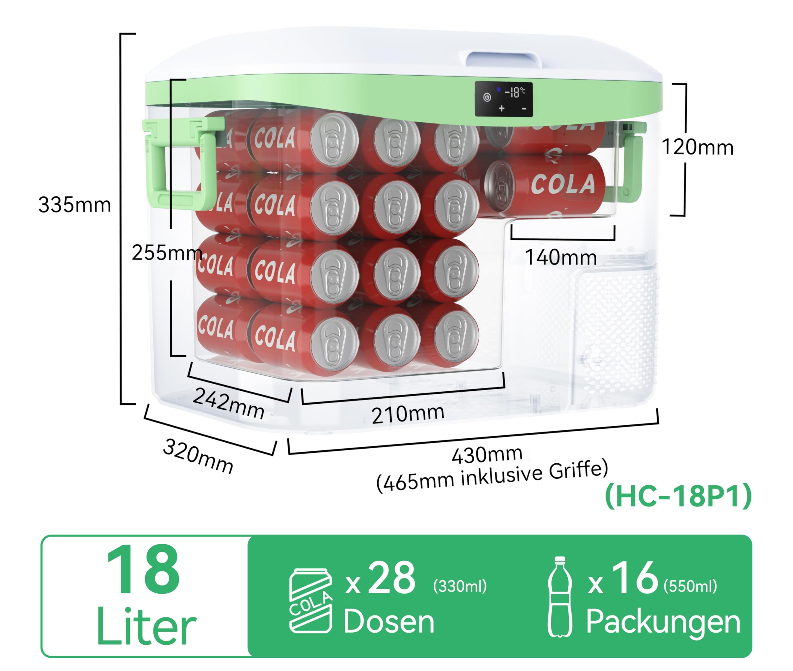 BINGI Kompressor Kühlbox 18L Tragbarer 12V Auto-Kühlschrank 12/24V DC und 230V AC Mini Gefrierschrank für Auto, LKW, Camping, Wohnmobil und Zuhause (15℃ bis -18℃) 3
