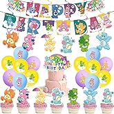50pcs Cute Bears Party Decorations Pack - Birthday Occasion, Pink, Purple, Green, Blue - Includes Happy Birthday Banner, Cake Topper, Cupcake Toppers, Hanging Swirl, Balloons