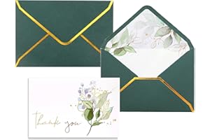 WINOO DESIGN Heavy Duty Thank You Cards with Envelopes - 36 PK Gold Notes 4x6 Inches Baby Shower Wedding Small Business Graduation Funeral Bridal (Greenery)