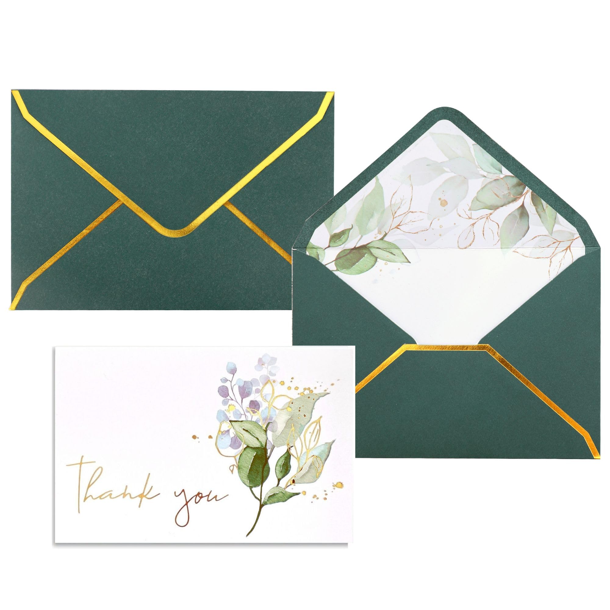 Heavy Duty Thank You Cards with Envelopes - 36 Pcs Gold Letters, 4x6 Inches, Baby Shower, Wedding, Small Business, Graduation, Funeral, Bride (Greenery)