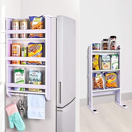 Etagere Pour Refrigerateur A Trois Niveaux En Bois Blanc Avec Ventouses Etagere De Rangement Porte Epices Pour La Cuisine Pour Economiser De L Espace Amazon Fr Cuisine Maison