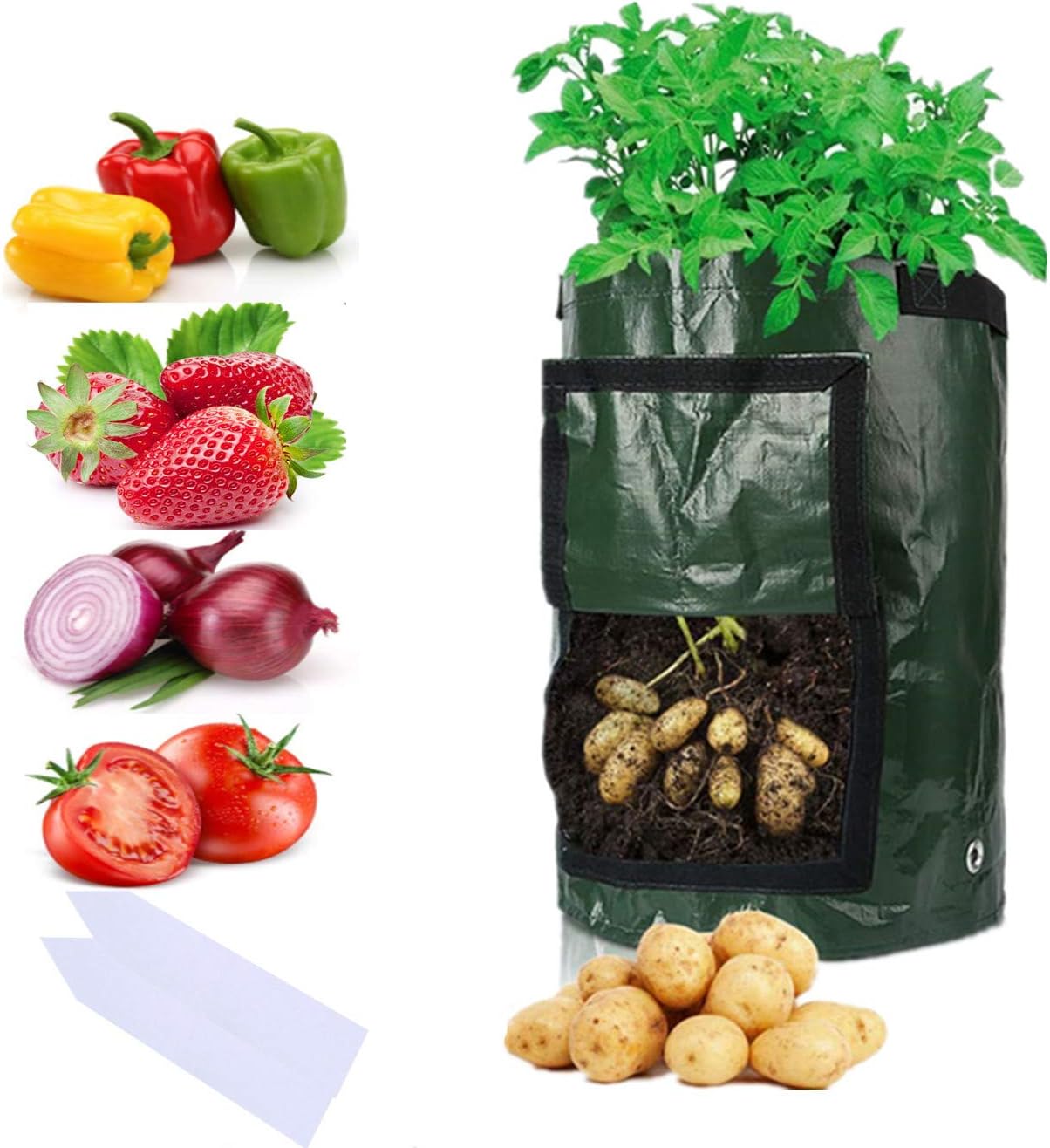 Sfee 2 Pack 10 Gallon Potato Grow Bags, PE Durable Aeration Pots Planters Bag with Handles Access Flap for Garden Farm Vegetable Carrot Onion Tomato Taro Radish Peanut