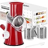 Cambom Rotary Cheese Grater Shredder Chopper Round Tumbling Box Mandoline Slicer Nut Grinder Vegetable Slicer, Hash Brown, Po