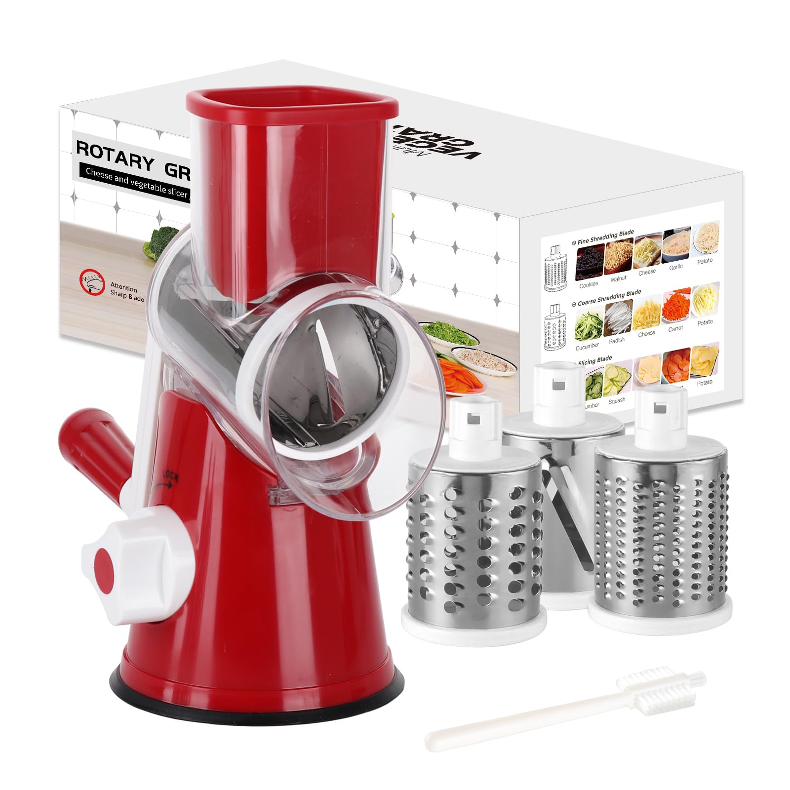 Rotary Cheese Grater Shredder Chopper Round Tumbling Box Mandoline