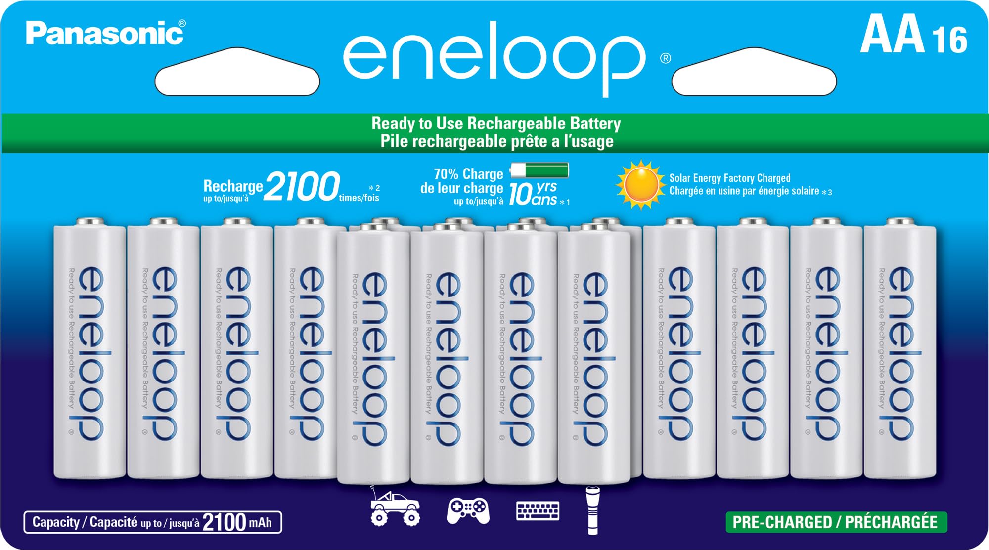 Photo 1 of Eneloop Panasonic BK-3MCCA16FA AA 2100 Cycle Ni-MH Pre-Charged Rechargeable Batteries, 16-Battery Pack