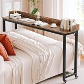 Arlopu Overbed Table with 360&deg; Wheels, Queen Size Mobile Bed Desk, Brown | 16" D x 71" W x 41" H Computer Desk with Heavy Duty Metal Leg, Sturdy Laptop Cart, for Bedroom, Living Room, Hospital Use