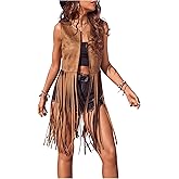 Verdusa Women's Fringe Vest Cowboy Outfit 70s Tassel Sleeveless Western Chic Suede Jackets Hippie Clothes