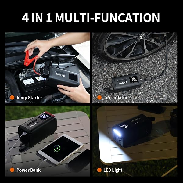 MOBIBOT 4000A JUMP STARTER WITH AIR COMPRESSOR,74WH BATTERY JUMPER STARTER PORTABLE WITH LED DISPLAY,12V 4-IN-1 JUMP BOX PACK (10L GAS/ 6L DIESEL) WITH 160PSI TIRE INFLATOR, LED LIGHT, JUMPER CABLES