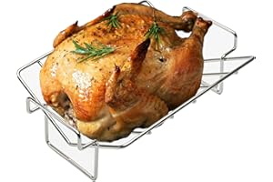 BONPAZ Turkey Roasting Rack, V-shaped Rack for Grilling - Stainless Steel Dual-purpose BBQ Rib Rack for Smoking, Turkey Cooking Racks for Roasting Pan, Ideal for Smoker, Large Egg, Classic Joe, Weber, etc.