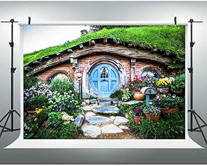 EOA 7(W) x5(H) FT Hobbiton Caves Backdrop Matamata Rural Green Hobbit Living Home Photography Background Ring Lord Fans Party YouTube Studio Prop