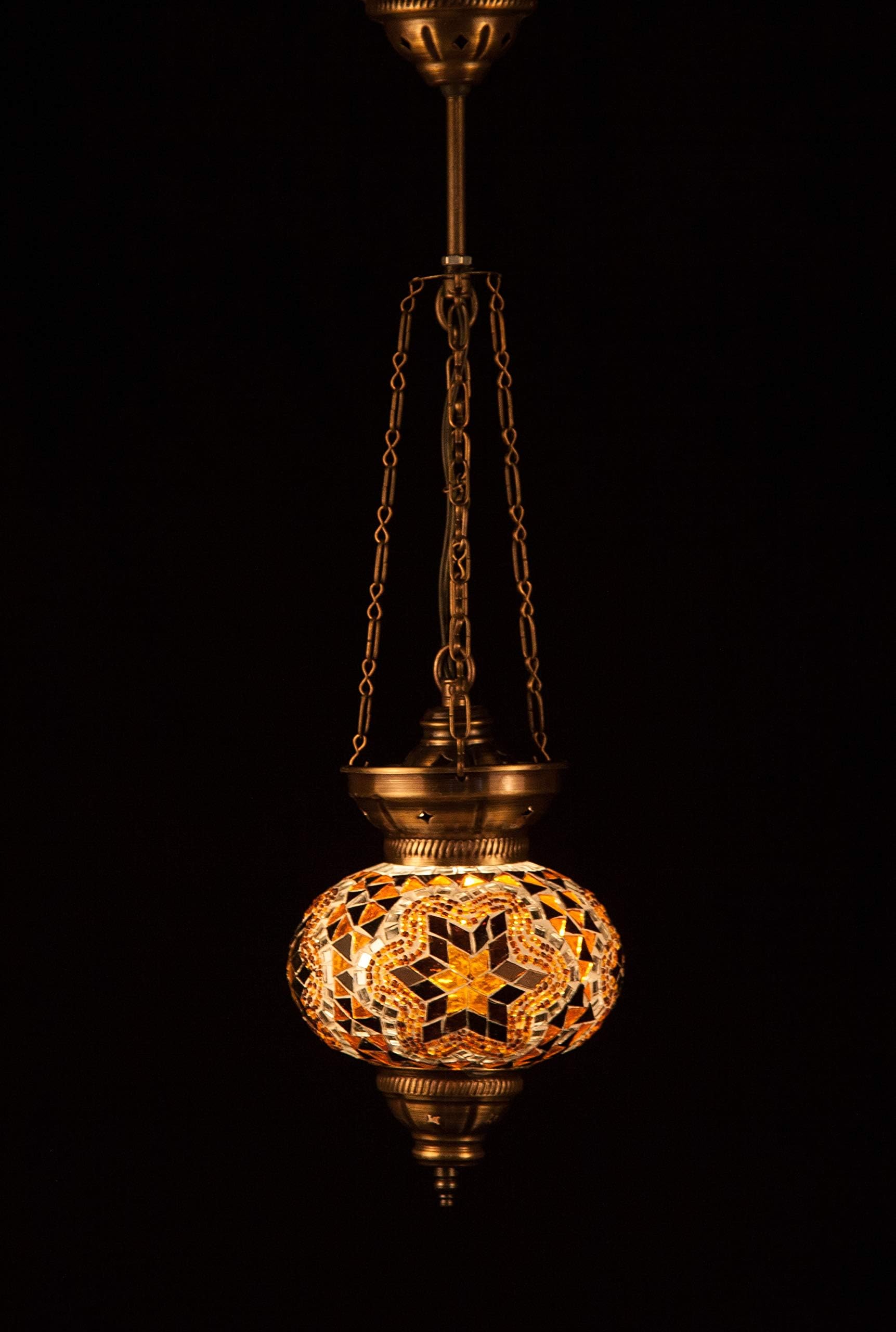 Handmade Turkish Lamp Moroccan Ottoman Style Mosaic Oval Mosaic Hanging Lamp Triple Chain Lights Home Bedroom Restaurant Cafe Decoration Light Size 3 (Brown Amber Star)