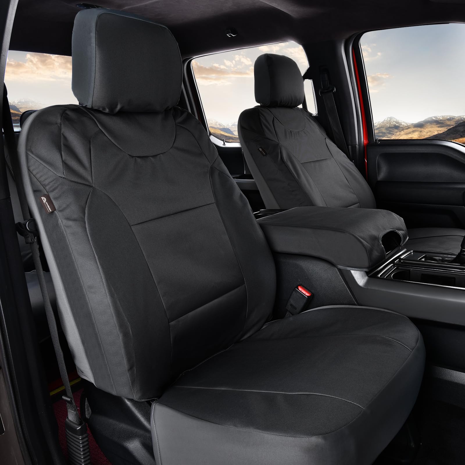 Photo 1 of Coverado Front Seat Covers, Waterproof Oxford Seat Protector for Car Seat Cushions for Kids & Dogs, Compatible with 2015-2026 Ford F150 & 2017-2026 Ford F250 F350 F450 (Black, 2PCS)