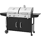 Royal Gourmet ZH3002N Propane Gas and Charcoal Grill Combo, Dual Fuel BBQ Grill with 2 Side Shelves for Outdoor Patio Garden Backyard Barbecue, 20,000 BTUs, Silver & Black