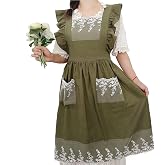 Vibsion Vintage Ruffle Apron for Women Cross Back Garden Cooking Aprons