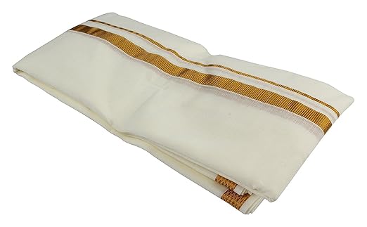Green World Pooja Samagri | Men's Cotton Dhoti with Border 4.5 Meters(130cms) Free Size (White) (100% Cotton)