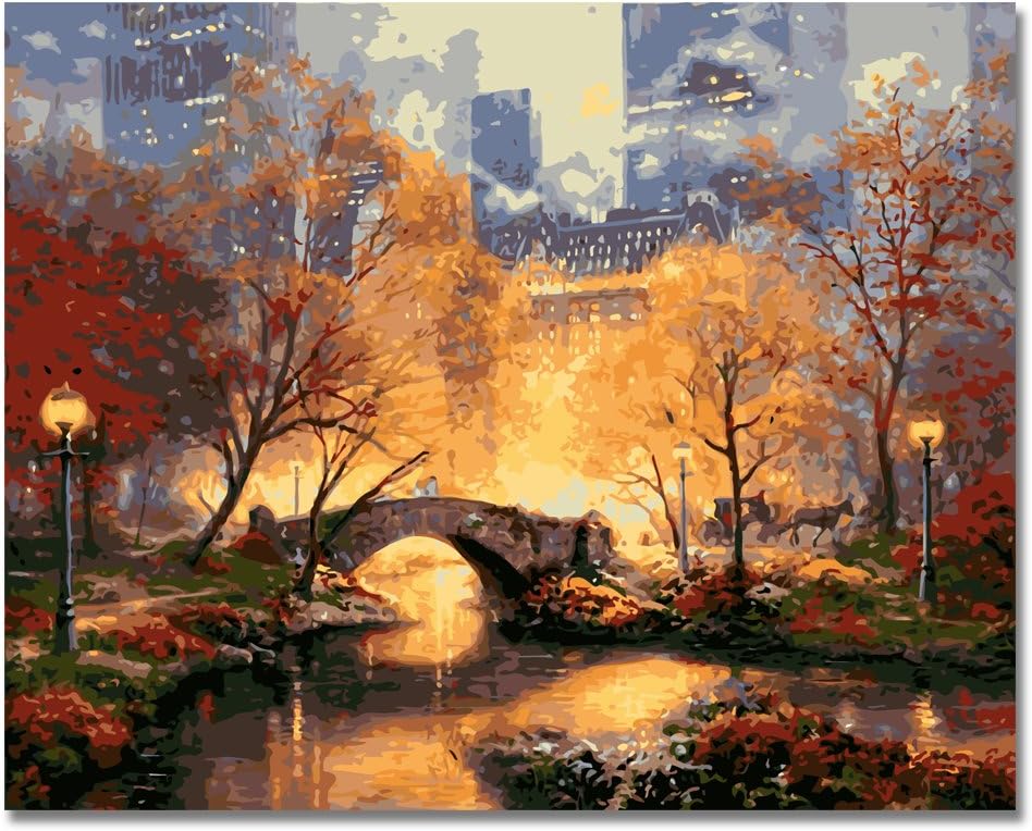 LIUDAO Paint by Number Kit for Kids and Adult, DIY Oil Painting-Include 4 Brushes 16x20 Inch Without Frame (Landscape)