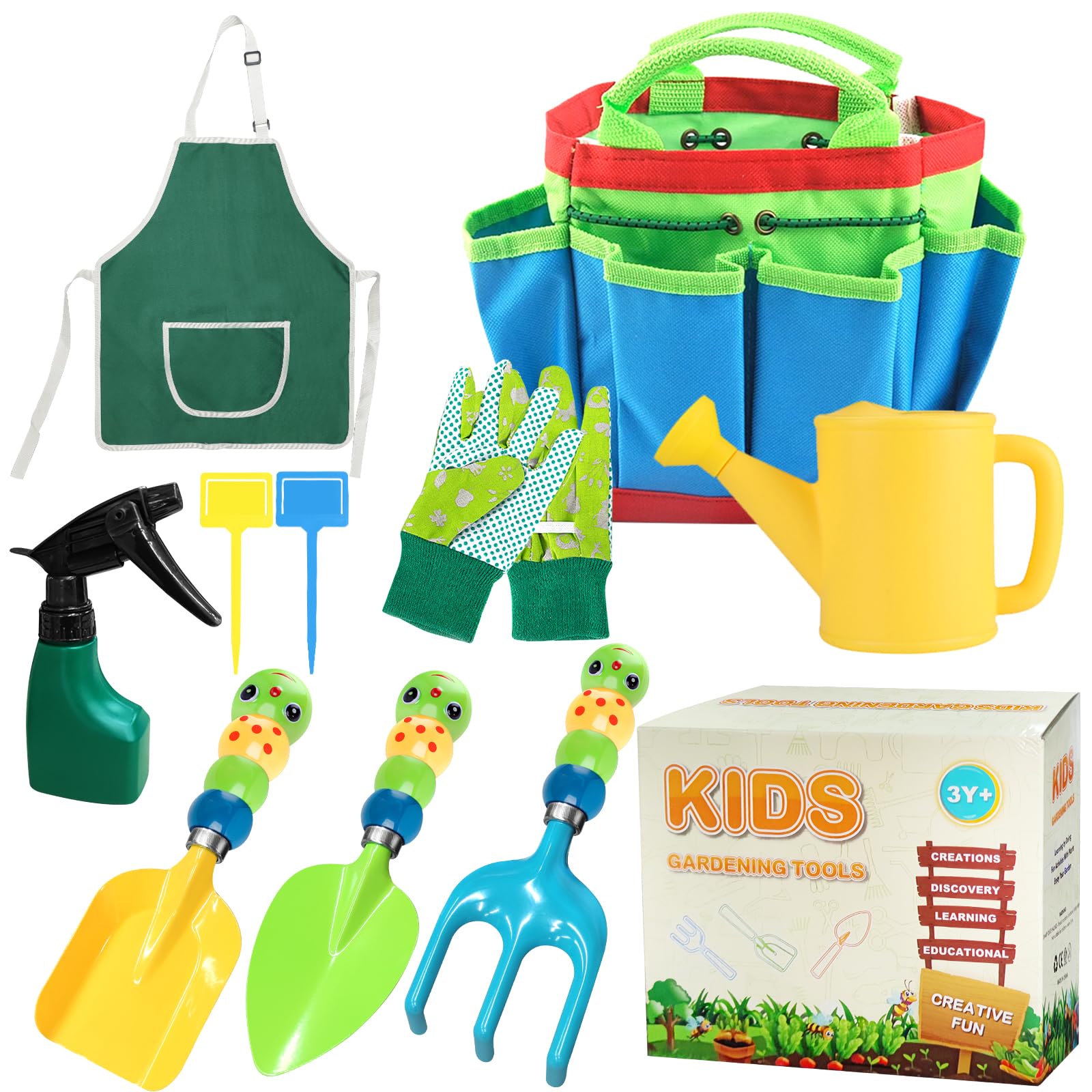 10PCS Kids Gardening Tool Set- childrens gardening tools Shovel Rake Sprayer Apron Gloves Watering Can and Tote Bag, Outdoor Tools Fun Toys Gift Sets for Boys Girls (10PCS) — image 1
