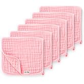 Maliton Muslin Burp Cloths for Baby Girl 6 Pack Large 20''x10'' 100% Cotton Burp Rags Absorbent and Soft 6 Layers Baby Burp Cloths Newborn Girl Essentials(Pink, Pack of 6)
