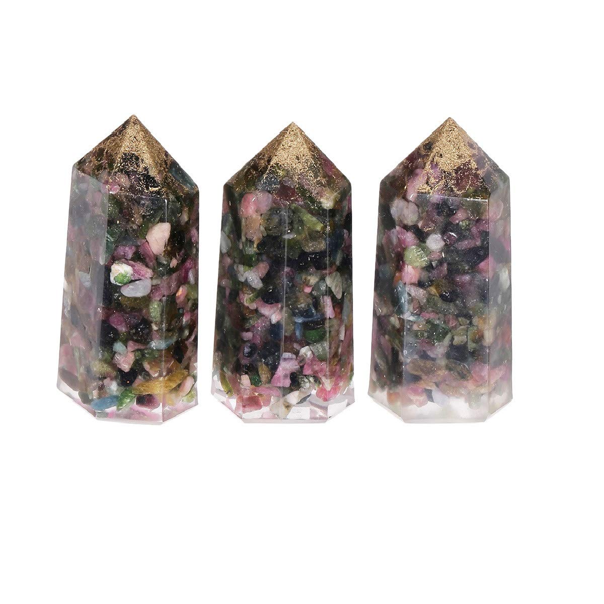 mookaitedecor Set of 3 Tourmaline Healing Crystal Wands 2 Inch, Polished Tumbled Stone Points 6 Faceted Reiki Chakra Meditation Therapy Decor