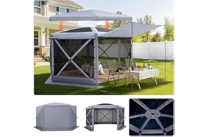 VEVOR Pop up Gazebo Screen Tent, 12 x 12 ft Large 6-Sided Camping Canopy Tent with Removable Top & Carry Bag, Quick-Set & Bit