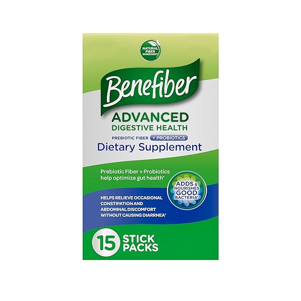 BENEFIBER ADVANCED DIGESTIVE HEALTH PREBIOTIC FIBER SUPPLEMENT POWDER WITH PROBIOTICS FOR DIGESTIVE HEALTH, LOW FODMAP – 15 STICKS (3.0 OUNCES)