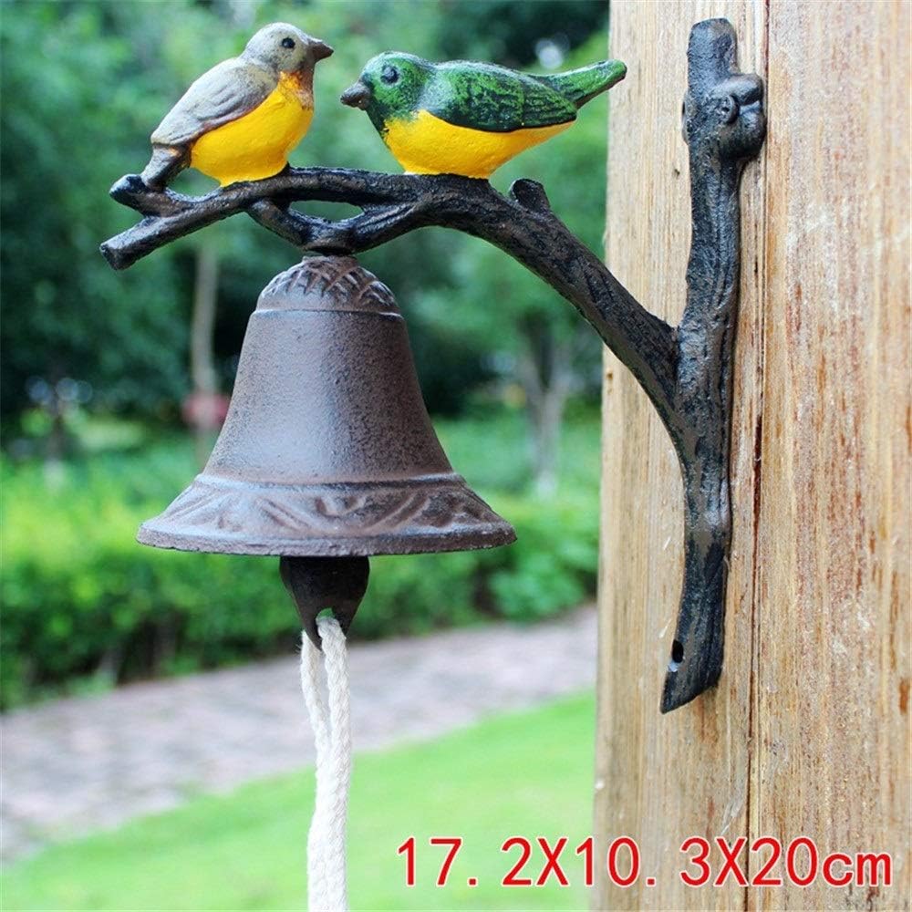 Xiejuanjuan Vintage Cast Iron Rustic Dinner Bell Iron Doorbell Farmhouse Style Door Call Bell Dinner Bell Wind Chime Hanging for Garden Courtyard with Cute Bird Durable Home Antique Hardware Cast