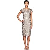 Alex Evenings Womens Short Knee Length Floral Embroidered Cocktail Sheath, Wedding Guest Dress, (Petite and Regular Sizes)