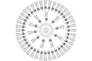 Keychain Tassels Bulk, Paxcoo Small Tassels for Jewelry Making, 50pcs Leather Tassel Keychain Charms with 50pcs Jump Rings for DIY Key Chain Craft